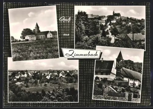 AK Zimmerbach /Krs. Schwäbisch Gmünd, Kirche, Strassenpartie, Ortspartie