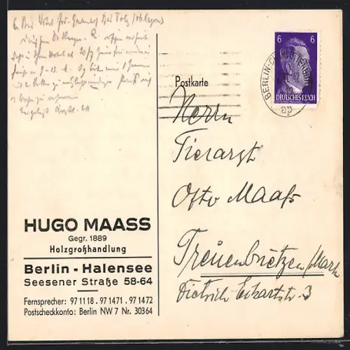 AK Berlin-Halensee, Holzgrosshandlung Hugo Maass, Seesener Strasse 58-64