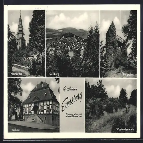AK Eversberg /Sauerland, Rathaus, Burgruine, Pfarrkirche
