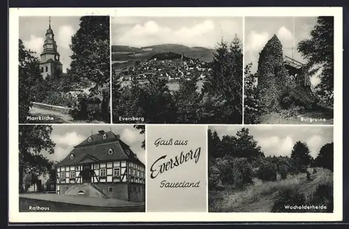 AK Eversberg /Sauerland, Rathaus, Burgruine, Pfarrkirche