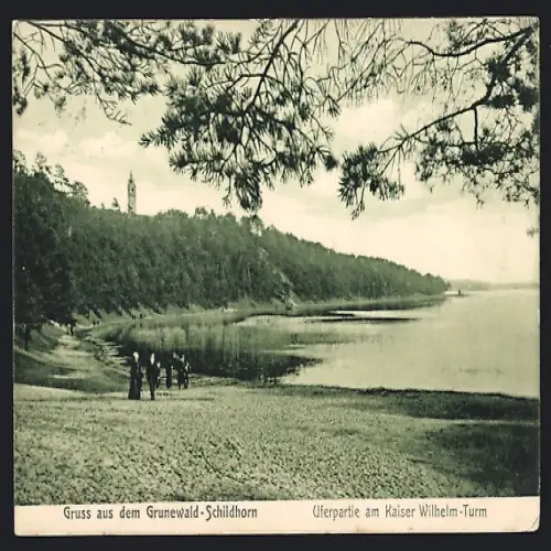 AK Berlin-Grunewald, Uferpartie am Kaiser-Wilhelm-Turm
