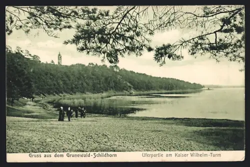 AK Berlin-Grunewald, Uferpartie am Kaiser-Wilhelm-Turm