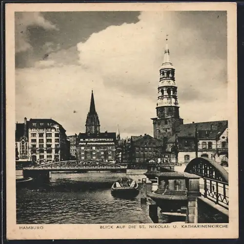 AK Hamburg, Blick auf die St. Nikolai- und Katharinenkirche