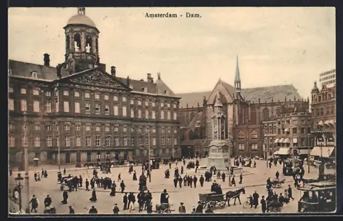 AK Amsterdam, Dam, Strassenbahn