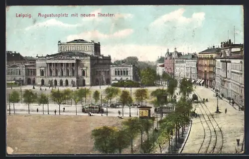 AK Leipzig, Augustusplatz mit neuem Theater, Strassenbahn