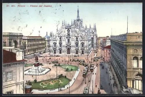 AK Milano, Piazza del Duomo, Strassenbahnen