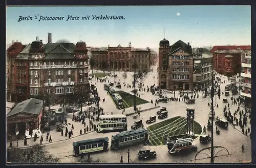 AK Berlin-Tiergarten, Strassenbahn am Verkehrsturm, Potsdamer Platz