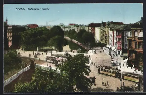 AK Berlin, Potsdamer Brücke mit Strassenbahn