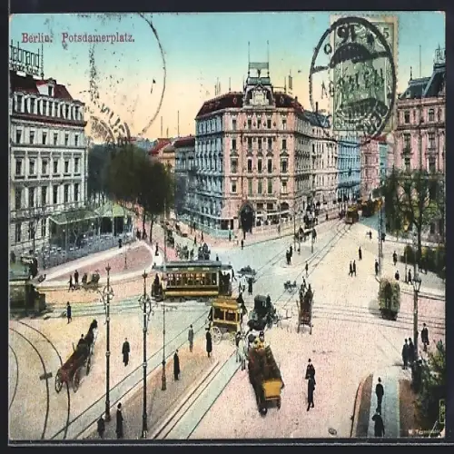 AK Berlin-Tiergarten, Potsdamer Platz mit Strassenbahn