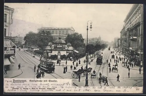 AK Hannover, Georgstrasse mit Cafe Kröpcke, Theater und Strassenbahn