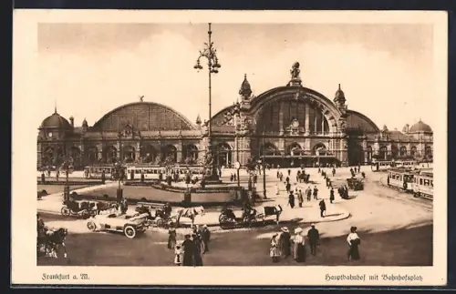 AK Frankfurt a. M., Hauptbahnhof mit Bahnhofsplatz und Strassenbahn
