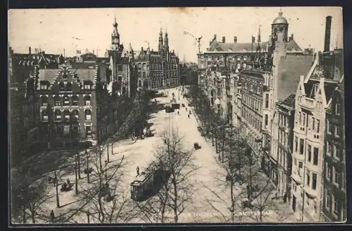 AK Amsterdam, Postkantoor, Vogelvlucht, Strassenbahn