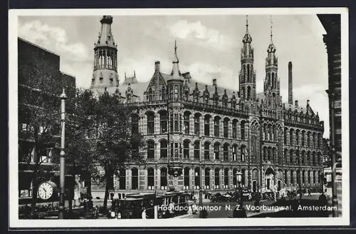 AK Amsterdam, Hoofpostkantoor N. Z. Voorburgwal, Strassenbahn