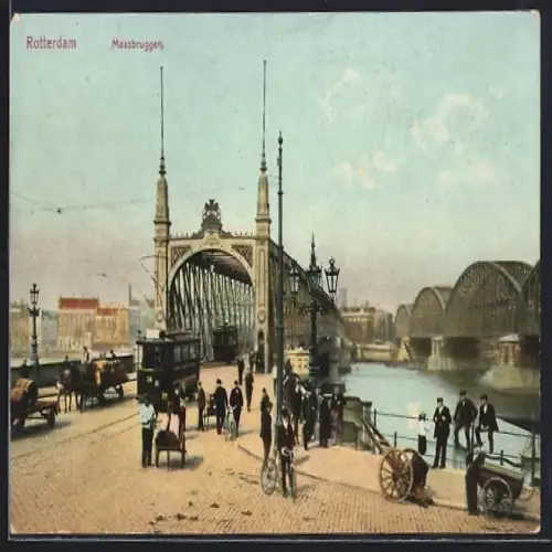 AK Rotterdam, Maasbruggen, Strassenbahn