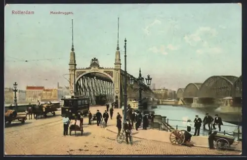 AK Rotterdam, Maasbruggen, Strassenbahn