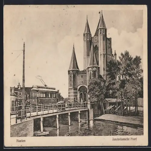AK Haarlem, Amsterdamsche Poort, Strassenbahn