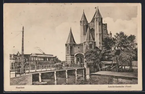 AK Haarlem, Amsterdamsche Poort, Strassenbahn