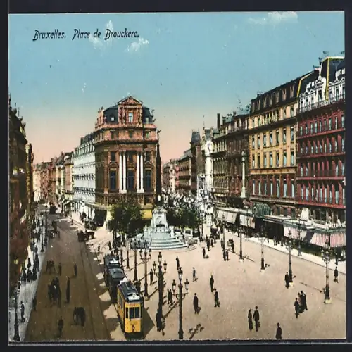 AK Bruxelles, Place de Brouckere, Strassenbahn