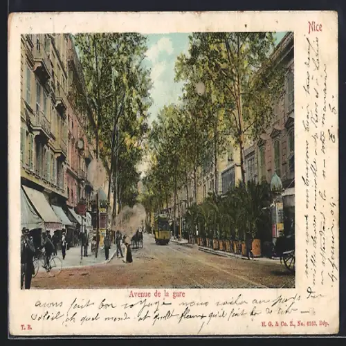 AK Nice, Avenue de la gare, Strassenbahn