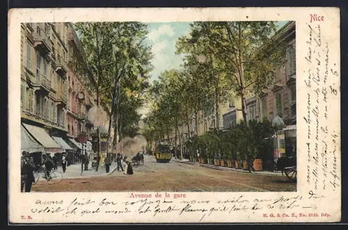 AK Nice, Avenue de la gare, Strassenbahn