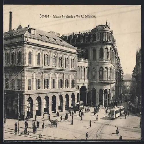 AK Genova, Palazzo Accademia e Via XX Settembre, Strassenbahn