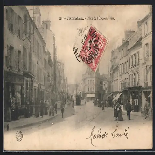 AK Fontainebleau, Place de l`Étape-aux-Vins, Strassenbahn