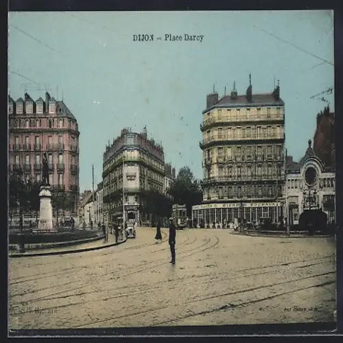 AK Dijon, Place Darcy, Strassenbahn