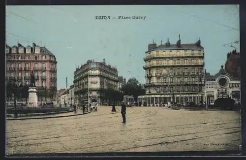 AK Dijon, Place Darcy, Strassenbahn
