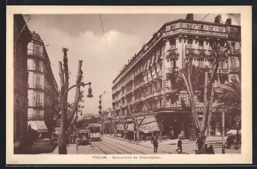 AK Toulon, Boulevard de Strasbourg, Strassenbahn