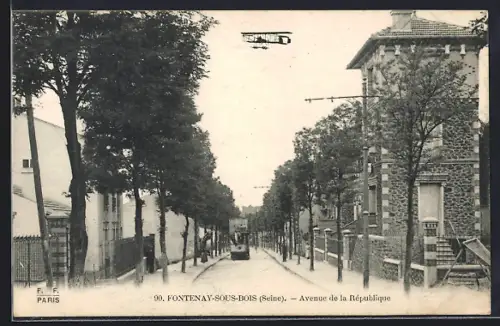 AK Fontenay-sous-Bois, Avenue de la Republique, Strassenbahn, Flugzeug