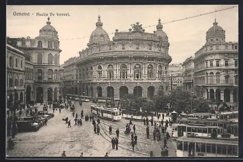 AK Genova, Piazza de Ferrari, Strassenbahn