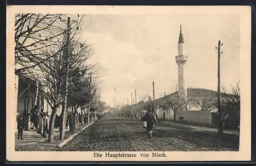 AK Nisch, Hauptstrasse mit Passanten