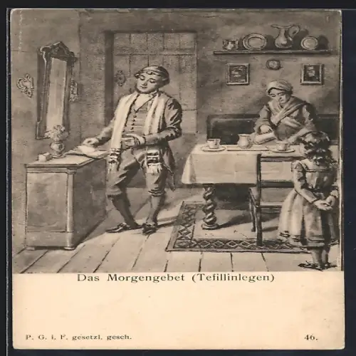 AK Jüdische Familie beim Morgengebet