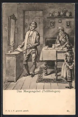 AK Jüdische Familie beim Morgengebet