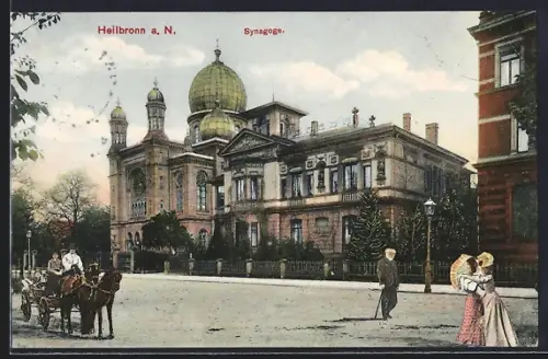 AK Heilbronn a. N., Synagoge, Kutsche, Passanten