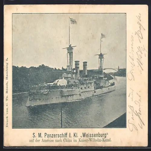 AK Kriegsschiff SM Panzerschiff I. Kl. Weissenburg, Ostasiengeschwader