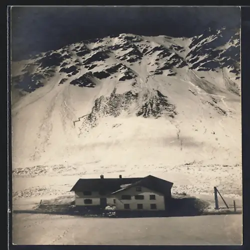 AK Flüelapass, Grosse Lawine am Hotel Hospiz Flüela 1927