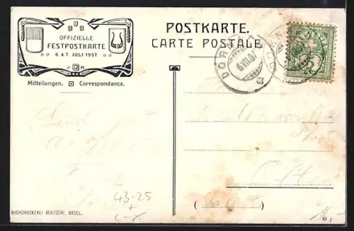 Künstler-AK Dornach, XII. Solothurnisches Kantonalgesangsfest, Festplatz, Wappen