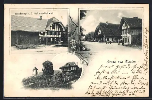 AK Siselen, Handlung v. J. Schwab-Schwab, Strassenpartie mit Fachwerkhäusern