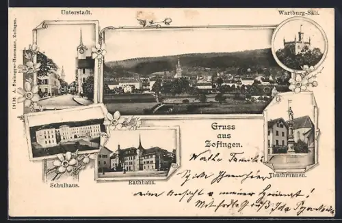 AK Zofingen, Wartburtg-Säli, Thutbrunnen, Rathaus, Schulhaus, Unterstadt
