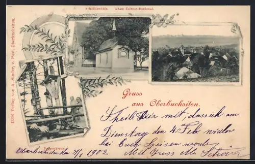 AK Oberbuchsiten, Schällismühle, Adam Zeltner-Denkmal
