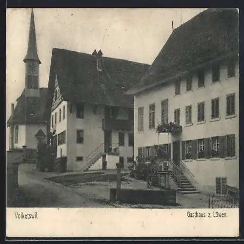 AK Volketswil, Gasthaus z. Löwen mit Blick auf die Kirche