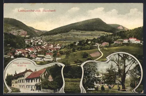 AK Langenbruck /Baselland, Hotel und Pension Waldeck, Partie im Park
