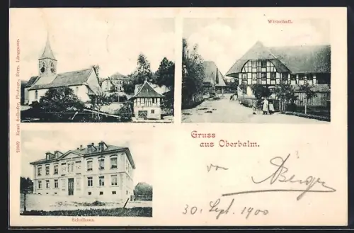 AK Oberbalm, Gasthaus, Schulhaus und Blick auf die Kirche