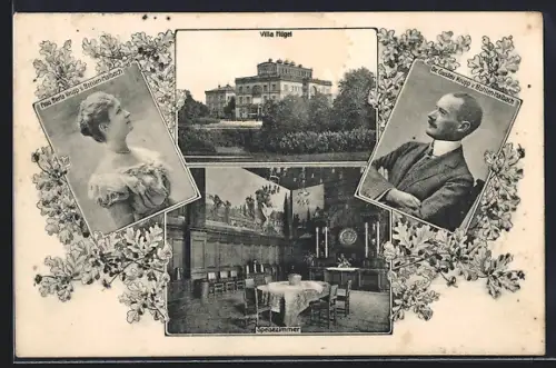 AK Essen, Portrait Dr. Gustav Krupp von Bohlen-Halbach, Villa Hügel Aussen- und Innenansicht