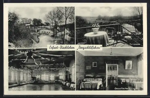AK Erfurt-Bischleben, Gasthaus Bergschlösschen, Aussen- und Innenansichten