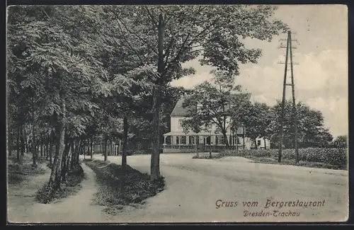 AK Dresden-Trachau, Bergrestaurant, Panorama mit Strasse und Waldwegen