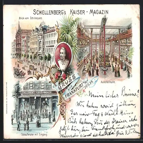 Lithographie Hamburg-Neustadt, Schellenberg`s Kaiser-Magazin, Schaufenster, Ausstellhalle