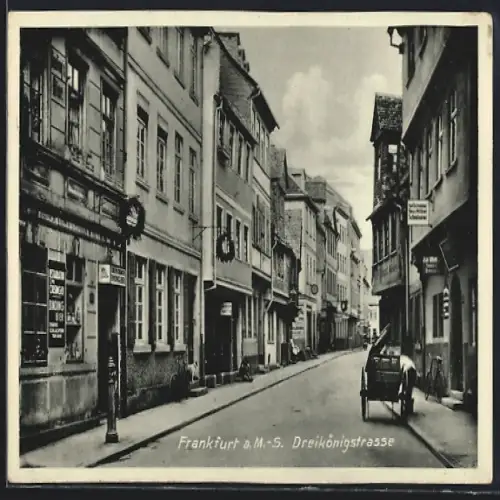 AK Frankfurt-Sachsenhausen, Dreikönigstrasse mit Geschäften