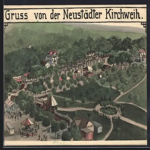 AK Neustadt / Aisch, Blick aus Vogelperspektive zum Volksfest Neustädter Kirchweih